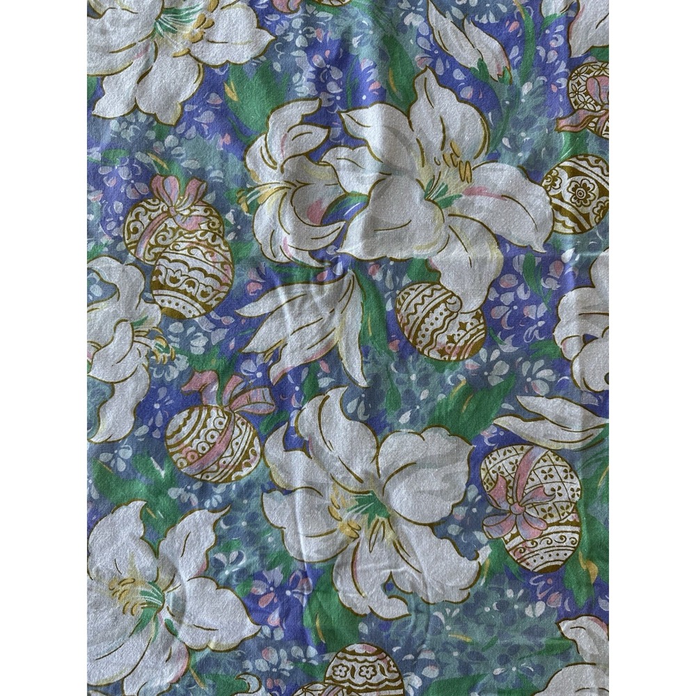 Easter Eggs Lily Tablecloth Pastel Vtg 91"X60" Rectangular Cotton - Picture 3 of 4